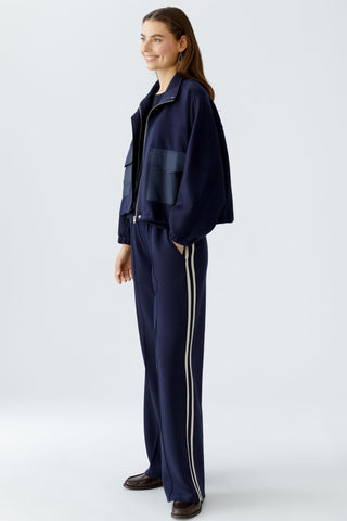 Oui Stripe Leg Slip - On Trousers Navy Blue - MMJs Fashion