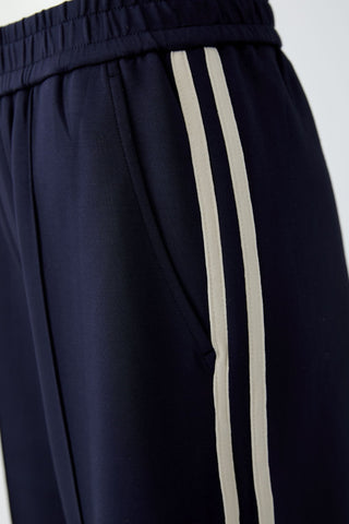 Oui Stripe Leg Slip - On Trousers Navy Blue - MMJs Fashion