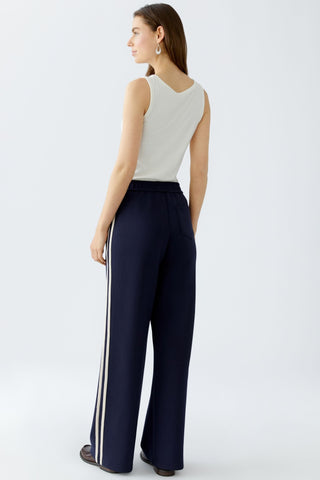 Oui Stripe Leg Slip - On Trousers Navy Blue - MMJs Fashion