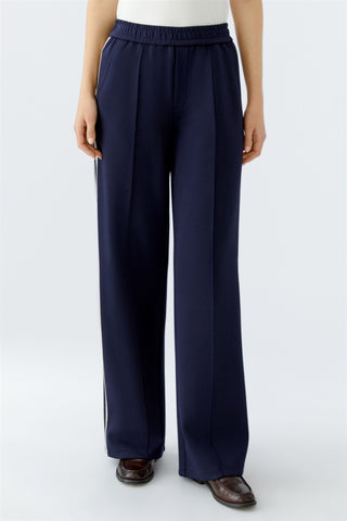 Oui Stripe Leg Slip - On Trousers Navy Blue - MMJs Fashion