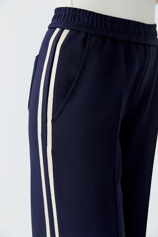 Oui Stripe Leg Slip - On Trousers Navy Blue - MMJs Fashion