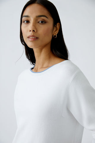 Oui Stripe Trim Jumper Blue White Leeza - MMJs Fashion