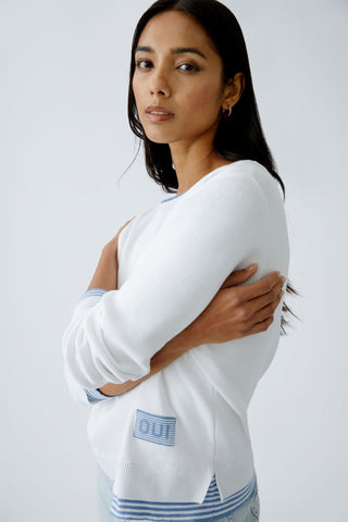 Oui Stripe Trim Jumper Blue White Leeza - MMJs Fashion