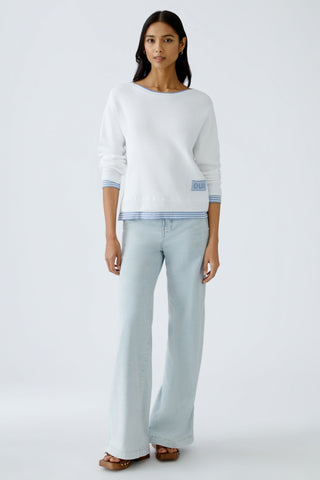 Oui Stripe Trim Jumper Blue White Leeza - MMJs Fashion