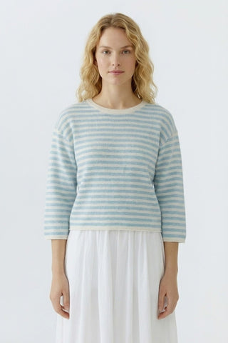 Oui Striped 3/4 Sleeve Jumper Blue Ivory - MMJs Fashion
