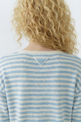 Oui Striped 3/4 Sleeve Jumper Blue Ivory - MMJs Fashion