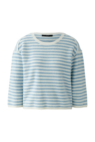 Oui Striped 3/4 Sleeve Jumper Blue Ivory - MMJs Fashion
