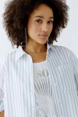 Oui Striped Blouse White Blue - MMJs Fashion