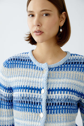 Oui Striped Cardigan Blue Ivory - MMJs Fashion