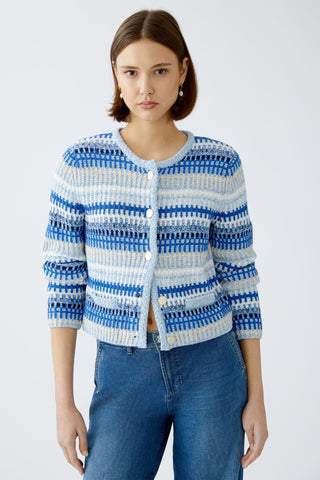Oui Striped Cardigan Blue Ivory - MMJs Fashion