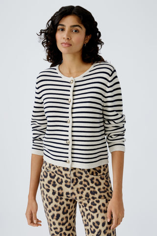 Oui Striped Cardigan Ivory Navy Blue - MMJs Fashion