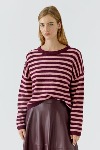 Oui Striped Jumper Dark Red Pink - MMJs Fashion