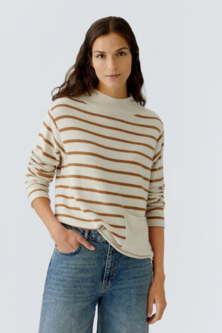 Oui Striped Jumper Ivory Brown - MMJs Fashion