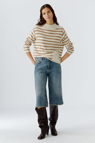 Oui Striped Jumper Ivory Brown - MMJs Fashion
