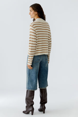 Oui Striped Jumper Ivory Brown - MMJs Fashion