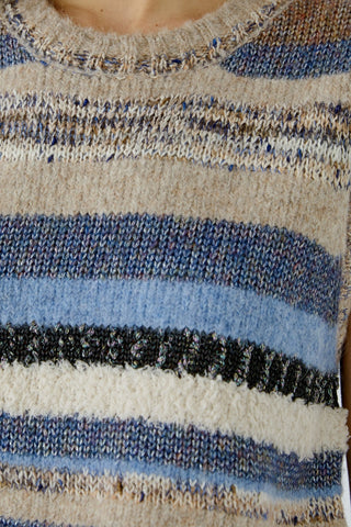 Oui Striped Sleeveless Jumper Blue Beige - MMJs Fashion