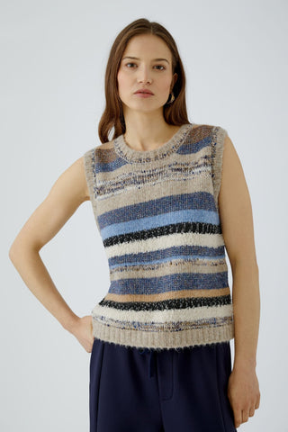 Oui Striped Sleeveless Jumper Blue Beige - MMJs Fashion