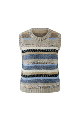 Oui Striped Sleeveless Jumper Blue Beige - MMJs Fashion