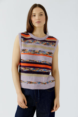 Oui Striped Sleeveless Jumper Lilac Beige - MMJs Fashion