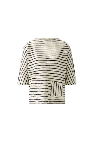 Oui Striped Sweatshirt Ivory Blue - MMJs Fashion