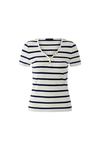 Oui Striped Top with Gold Buttons White Blue - MMJs Fashion