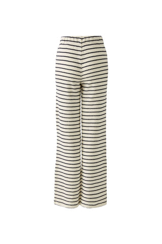 Oui Striped Wide Leg Trousers Ivory Navy Blue - MMJs Fashion