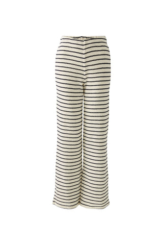 Oui Striped Wide Leg Trousers Ivory Navy Blue - MMJs Fashion