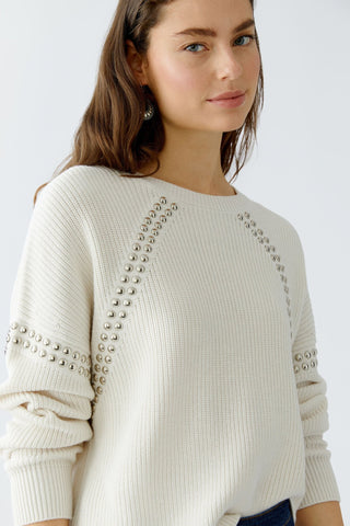 Oui Stud Detail Jumper Ivory - MMJs Fashion