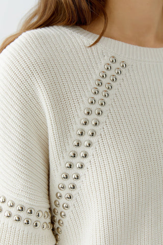 Oui Stud Detail Jumper Ivory - MMJs Fashion
