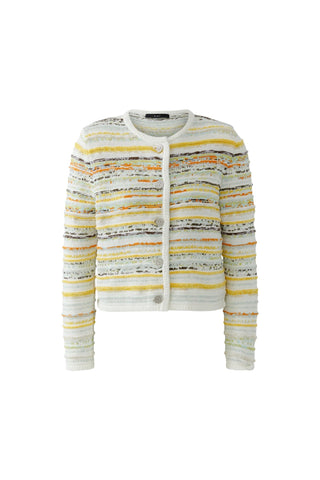 Oui Textured Stripe Cardigan Yellow White - MMJs Fashion