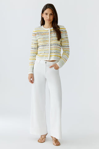 Oui Textured Stripe Cardigan Yellow White - MMJs Fashion
