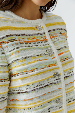 Oui Textured Stripe Cardigan Yellow White - MMJs Fashion