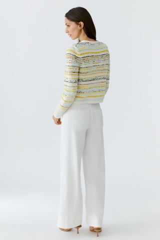 Oui Textured Stripe Cardigan Yellow White - MMJs Fashion