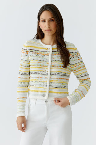 Oui Textured Stripe Cardigan Yellow White - MMJs Fashion