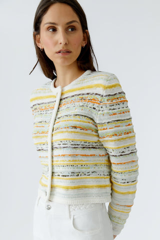 Oui Textured Stripe Cardigan Yellow White - MMJs Fashion