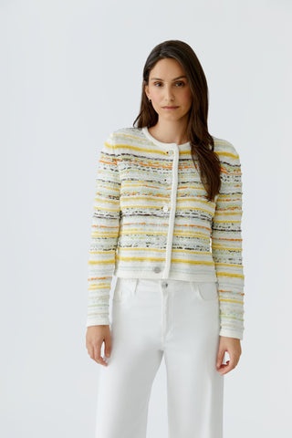 Oui Textured Stripe Cardigan Yellow White - MMJs Fashion