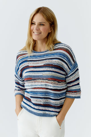 Oui Textured Stripe Jumper Blue White - MMJs Fashion
