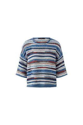 Oui Textured Stripe Jumper Blue White - MMJs Fashion