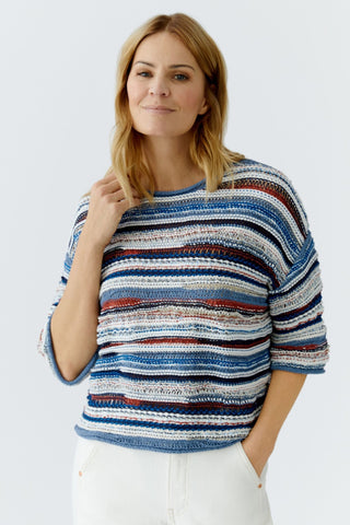 Oui Textured Stripe Jumper Blue White - MMJs Fashion