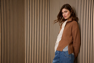 Oui Troyer Neck Jumper Brown - MMJs Fashion