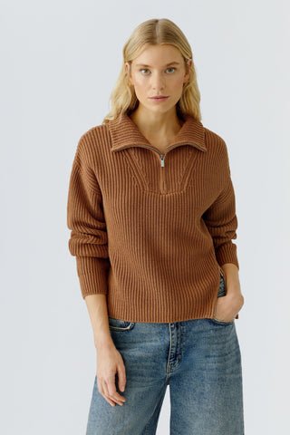 Oui Troyer Neck Jumper Brown - MMJs Fashion