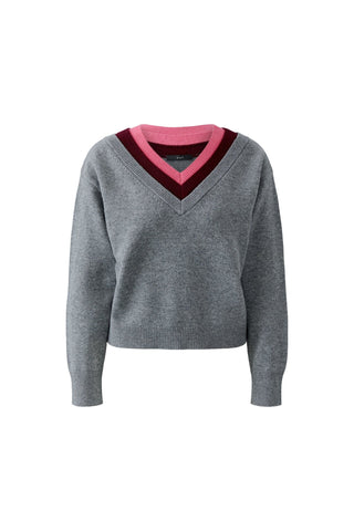 Oui V-Neck Jumper Grey Red Pink - MMJs Fashion