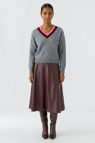 Oui V-Neck Jumper Grey Red Pink - MMJs Fashion