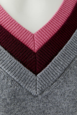 Oui V-Neck Jumper Grey Red Pink - MMJs Fashion