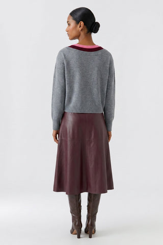 Oui V-Neck Jumper Grey Red Pink - MMJs Fashion