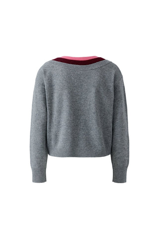 Oui V-Neck Jumper Grey Red Pink - MMJs Fashion