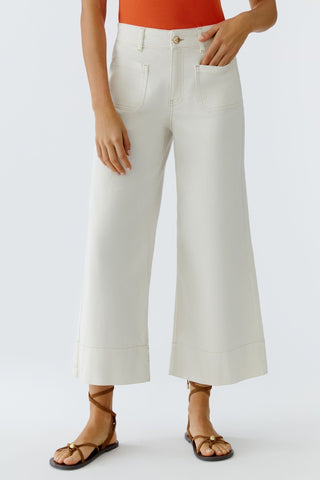 Oui Wide Leg Cropped Jeans Ivory - MMJs Fashion
