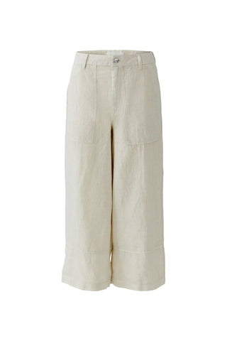 Oui Wide Leg Cropped Linen Trousers Beige - MMJs Fashion