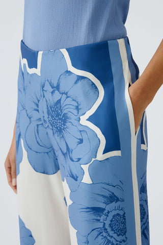 Oui Wide Leg Floral Print Trousers Blue White - MMJs Fashion