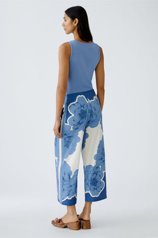 Oui Wide Leg Floral Print Trousers Blue White - MMJs Fashion